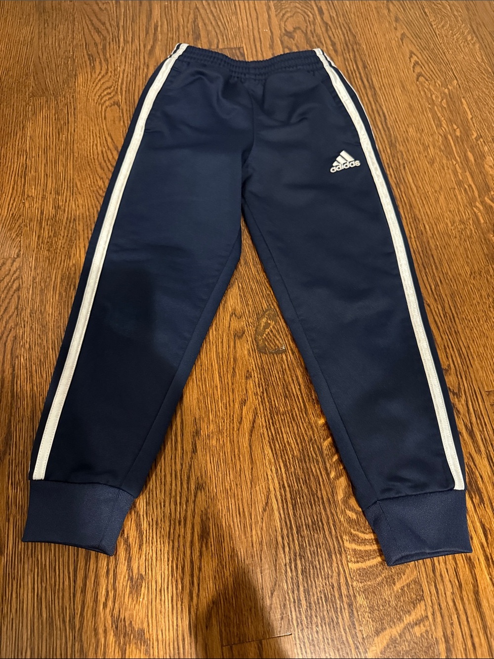 adidas Navy Jogger Pants with White Side Stripes